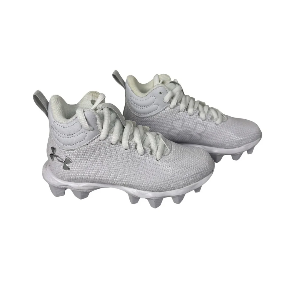 Under Armour White Kids Cleat Sneakers with Silver Logo